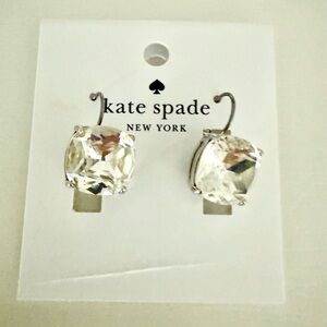 NWT Kate Spade Crystal Drop Earrings, Square Style w Silver Trim
